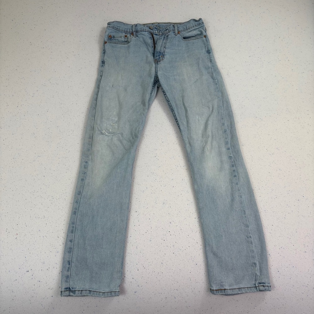 Levi's Light Wash Straight Slim Jeans Distressed Knee 32x32 Made in Egypt‎